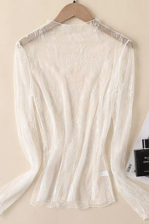 Ethereal Bloom White Lace Mesh Sheer Top