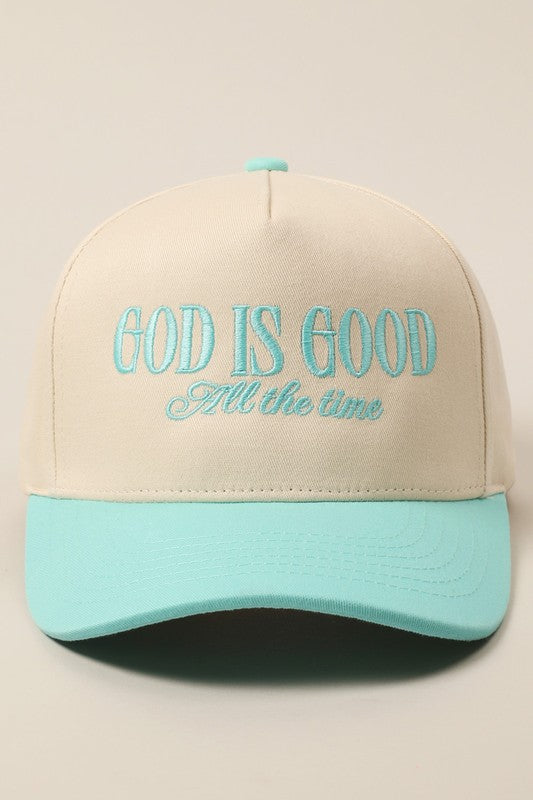 God Is Good Mint Embroidered Trucker Hat