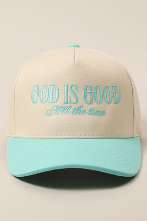 God Is Good Mint Embroidered Trucker Hat