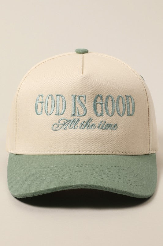 God Is Good Sage Embroidered Trucker Hat