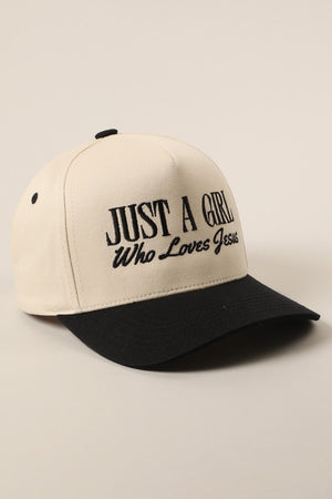 Just A Girl Who Loves Jesus Black Embroidered Trucker Hat