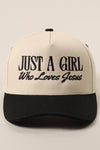 Just A Girl Who Loves Jesus Black Embroidered Trucker Hat