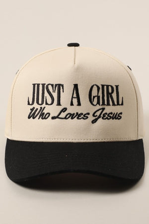 Just A Girl Who Loves Jesus Black Embroidered Trucker Hat
