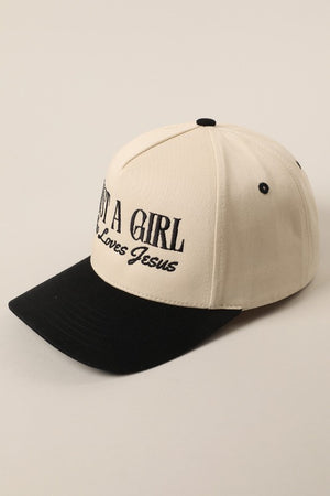 Just A Girl Who Loves Jesus Black Embroidered Trucker Hat