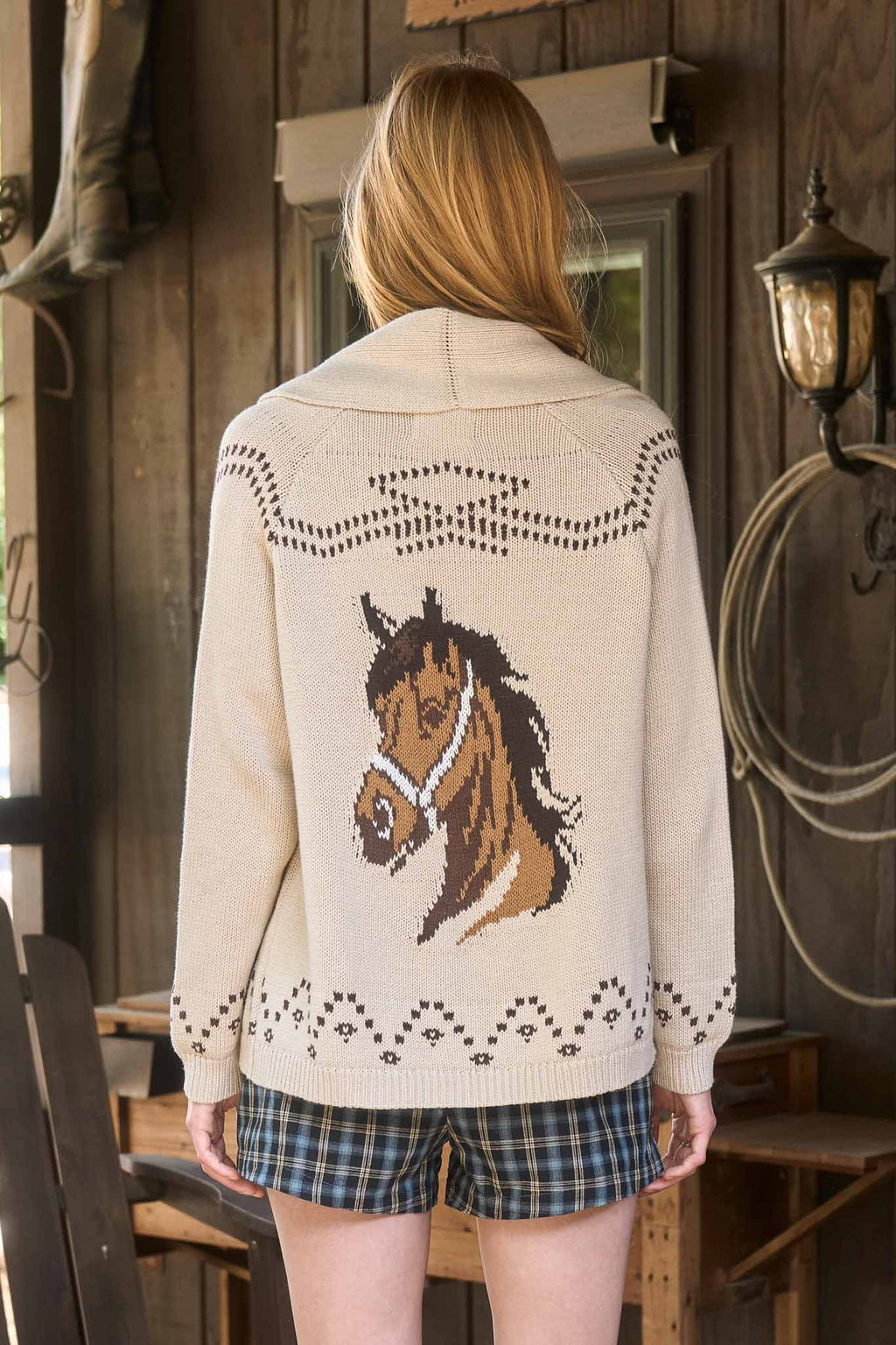 Western Spirit Jacquard Shawl Knit Cardigan