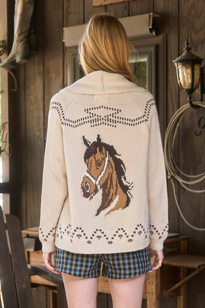 Western Spirit Jacquard Shawl Knit Cardigan