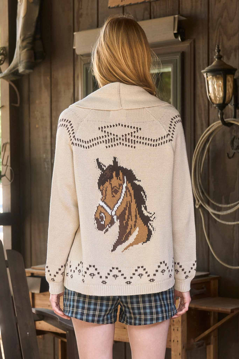 Western Spirit Jacquard Shawl Knit Cardigan