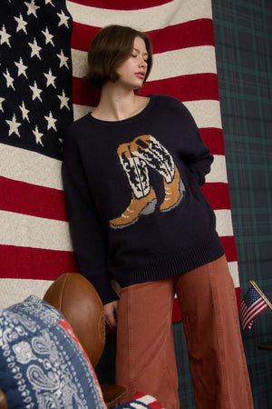 Wild West Jacquard Long Sleeve Knit Sweater