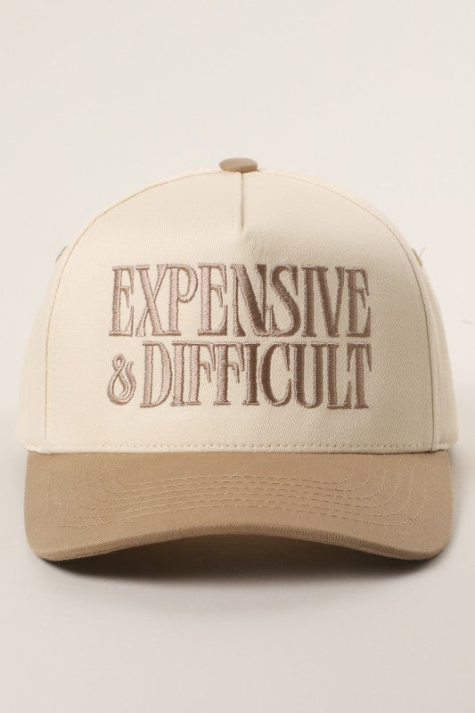 Expensive & Difficult Beige Embroidered Trucker Hat