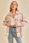 Frosted Brush Pink & Taupe Plaid Shacket