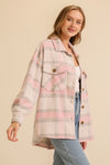 Frosted Brush Pink & Taupe Plaid Shacket