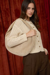 Wren Oatmeal Button Down Sheer Cable Knit Cardigan