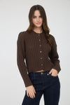 Wren Chocolate Button Down Sheer Cable Knit Cardigan