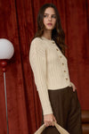 Wren Oatmeal Button Down Sheer Cable Knit Cardigan