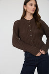 Wren Chocolate Button Down Sheer Cable Knit Cardigan