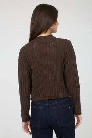 Wren Chocolate Button Down Sheer Cable Knit Cardigan