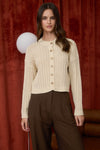Wren Oatmeal Button Down Sheer Cable Knit Cardigan