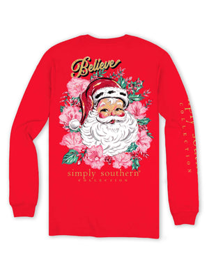 Floral Santa Long Sleeve Simply Southern Tee