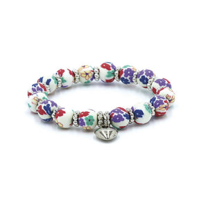 Blue Floral Kids Clay Beaded Stretch Charm Bracelets