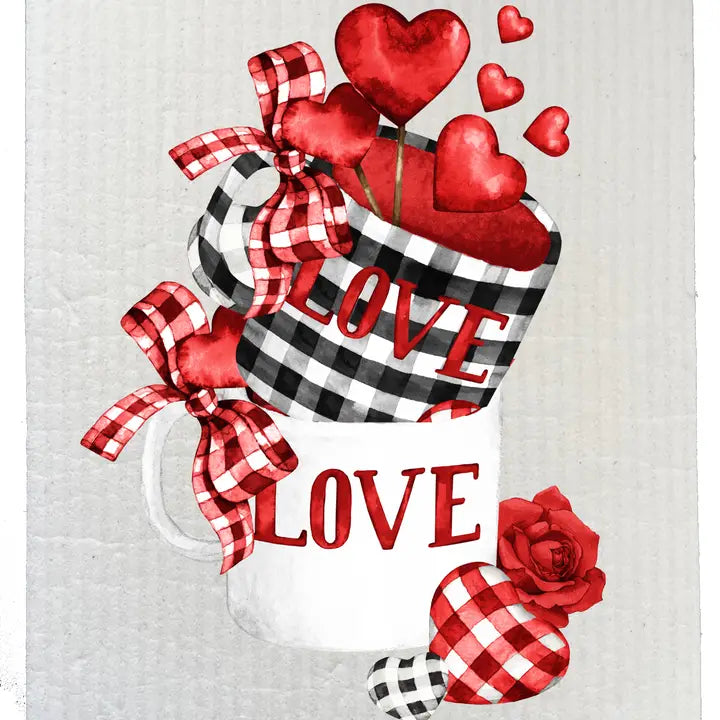 Valentine Love Coffee Cups Swedish Dish Cloth