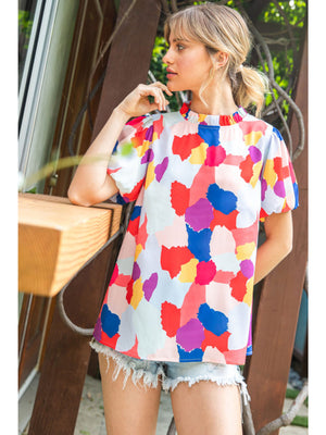 Make Your Moo-ve Cow Print Frill Neck Top