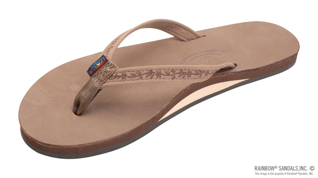 Las Flores Single Layer Premier Leather Rainbow Sandals - Dark Brown