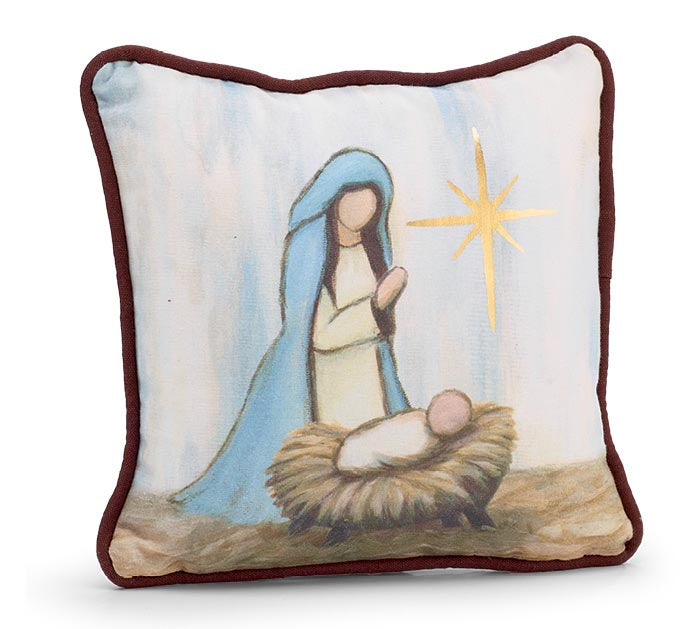 Mary With Baby Jesus In A Manger Pillow