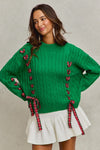 Holly Jolly Lace Up Bow Tie Sweater