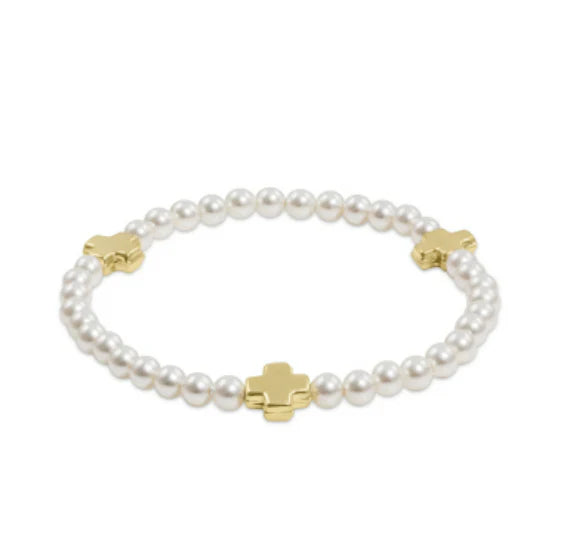 Enewton Extends Gold Signature Cross 4mm Pearl Bead Bracelet