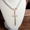 Primitive Cross Gold Pearl Necklace