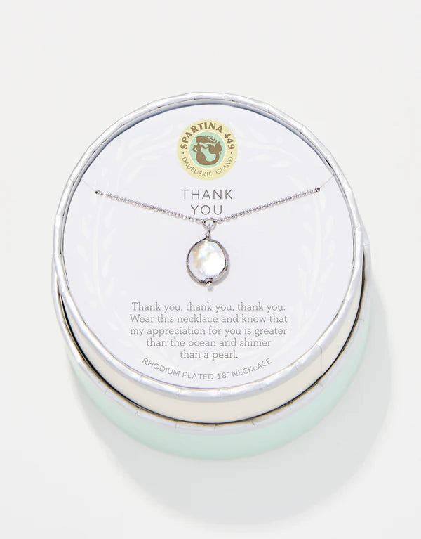 Spartina Sea La Vie Silver Thank You Coin Pearl Necklace