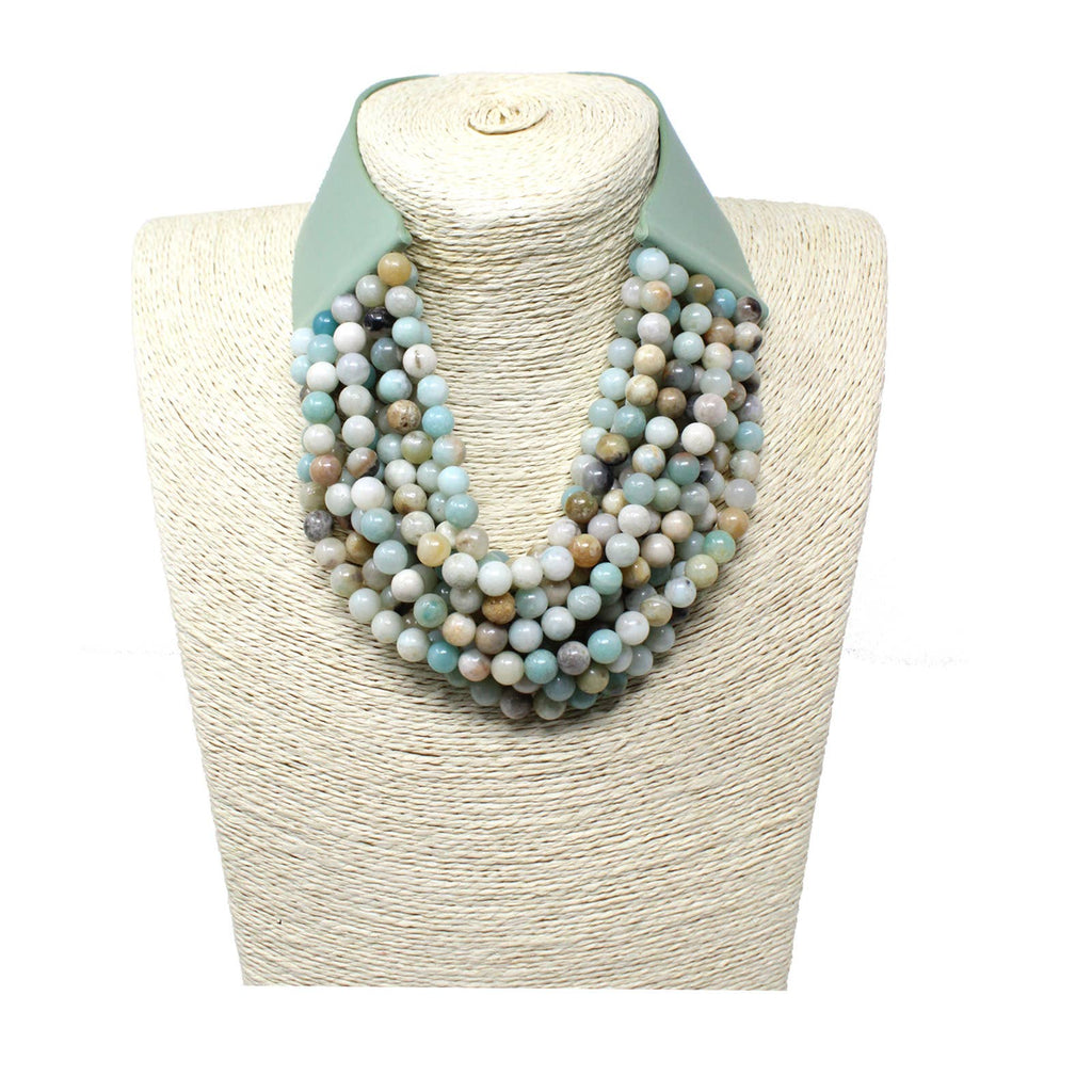 Green Amazonite 10 Strand Stone Bead Necklace