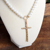 Primitive Cross Gold Pearl Necklace