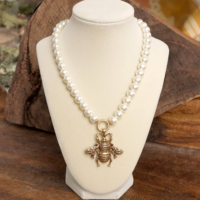 Boho Bee Pearls Statement Necklace