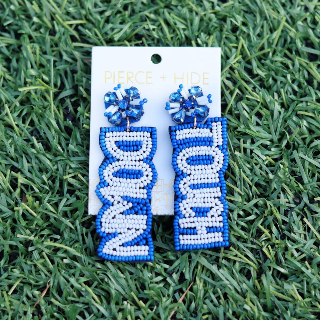Royal Blue + White Game Day Touch Down Earrings