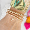 Gilded Grace Gold Cross Charm Stretchy Bracelet Set