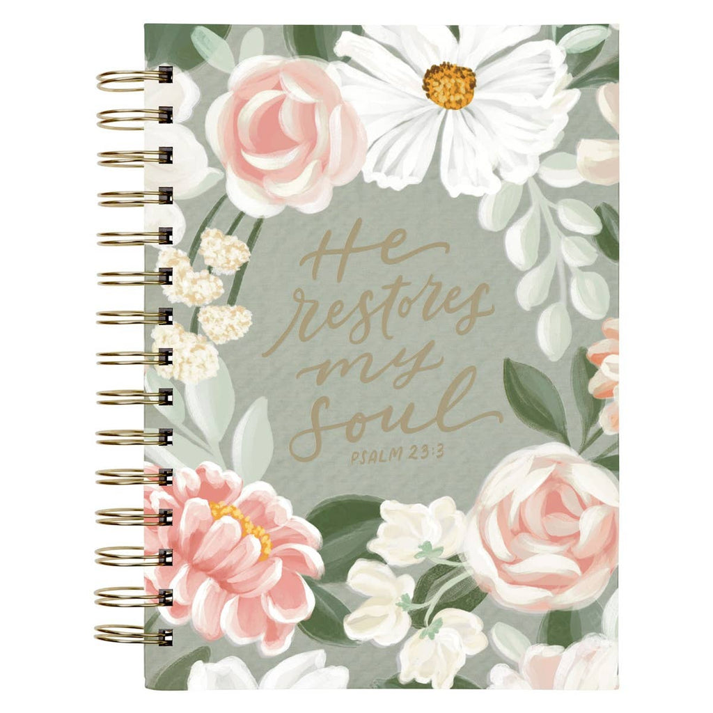 He Restores My Soul Psalm 23:3 Green Spiral-Bound Journal