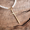 Primitive Cross Gold Pearl Necklace