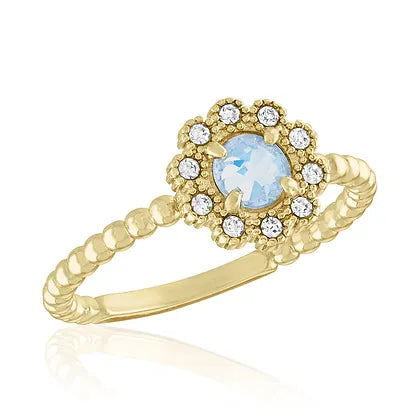 White Opal CZ Flower Gold Layers Ring