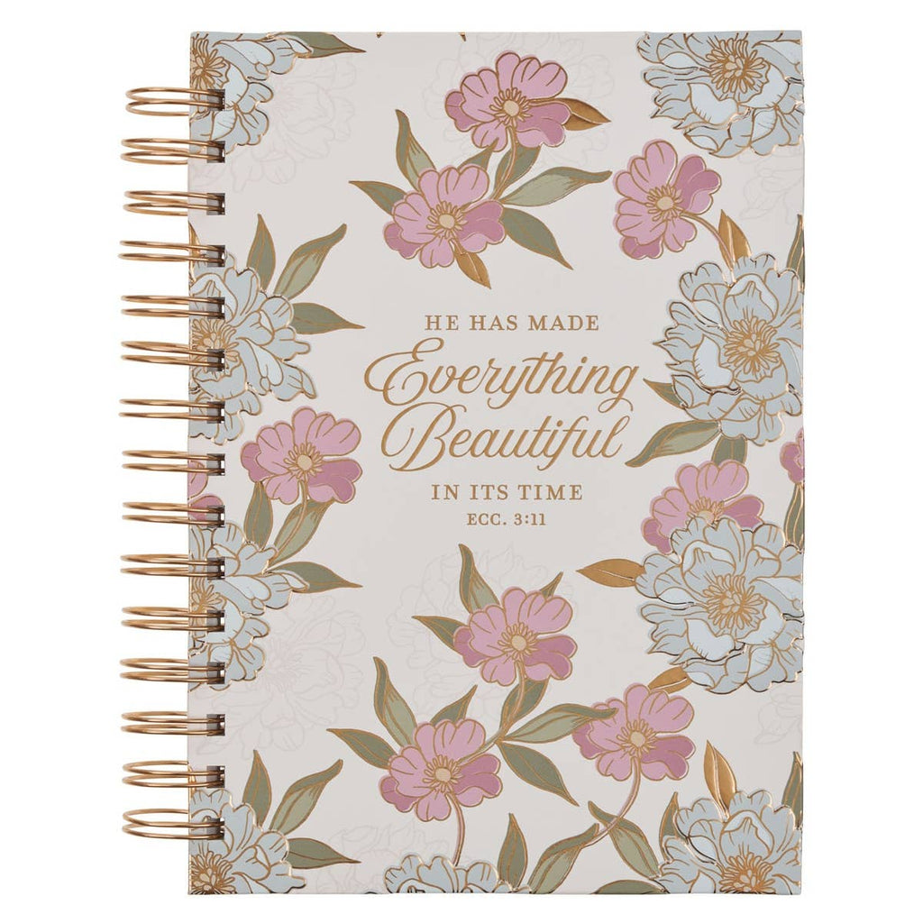 Everything Beautiful Ecc 3:11 White Floral Spiral Journal