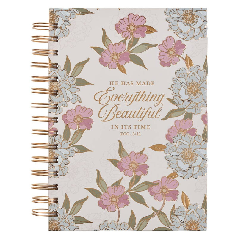 Everything Beautiful Ecc 3:11 White Floral Spiral Journal