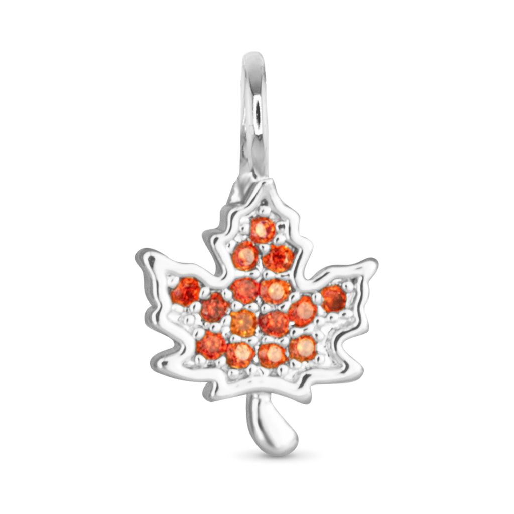 Amanda Blu Silver Orange CZ Maple Leaf Charm