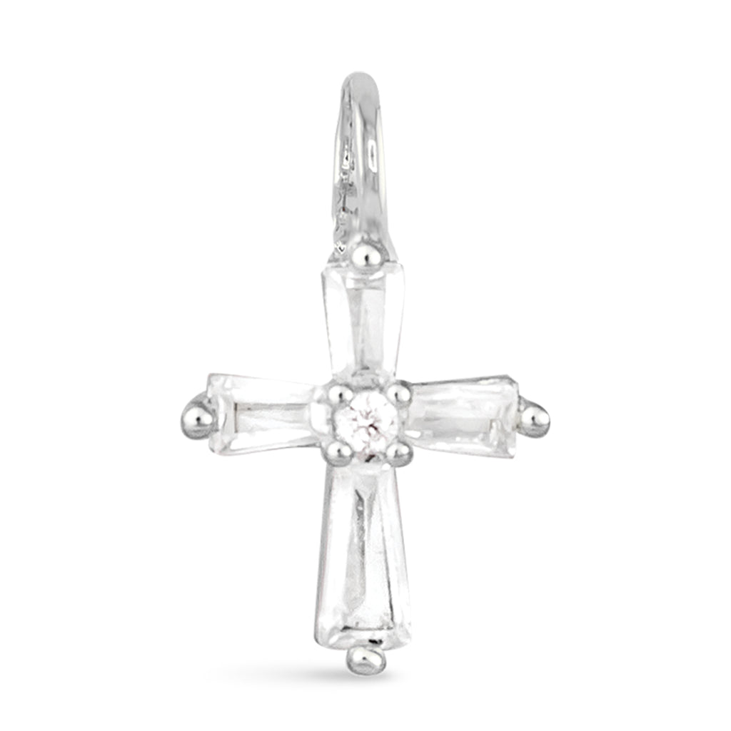 Amanda Blu Silver CZ Tapered Cross Charm