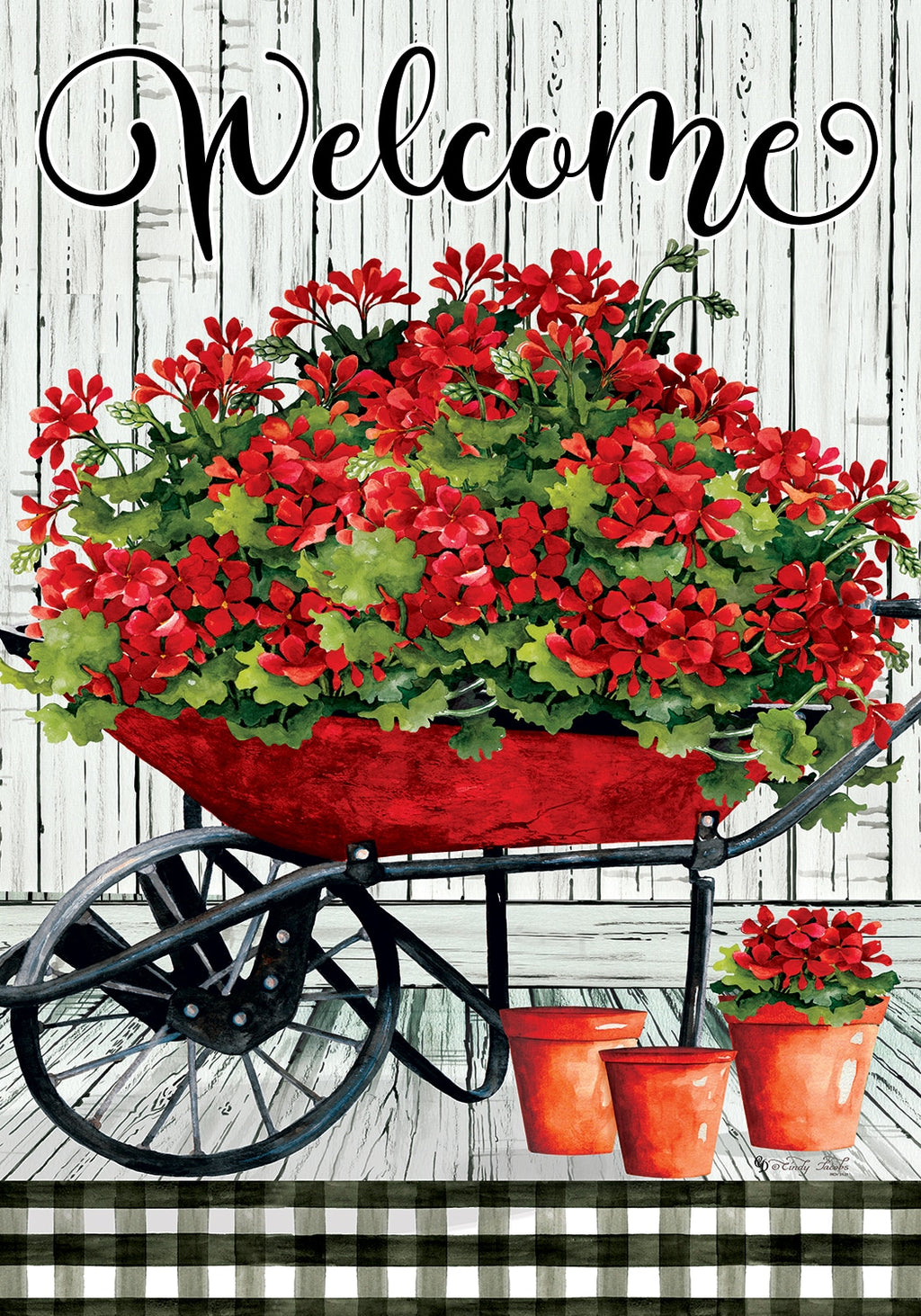 Geranium Wheelbarrow Garden Flag