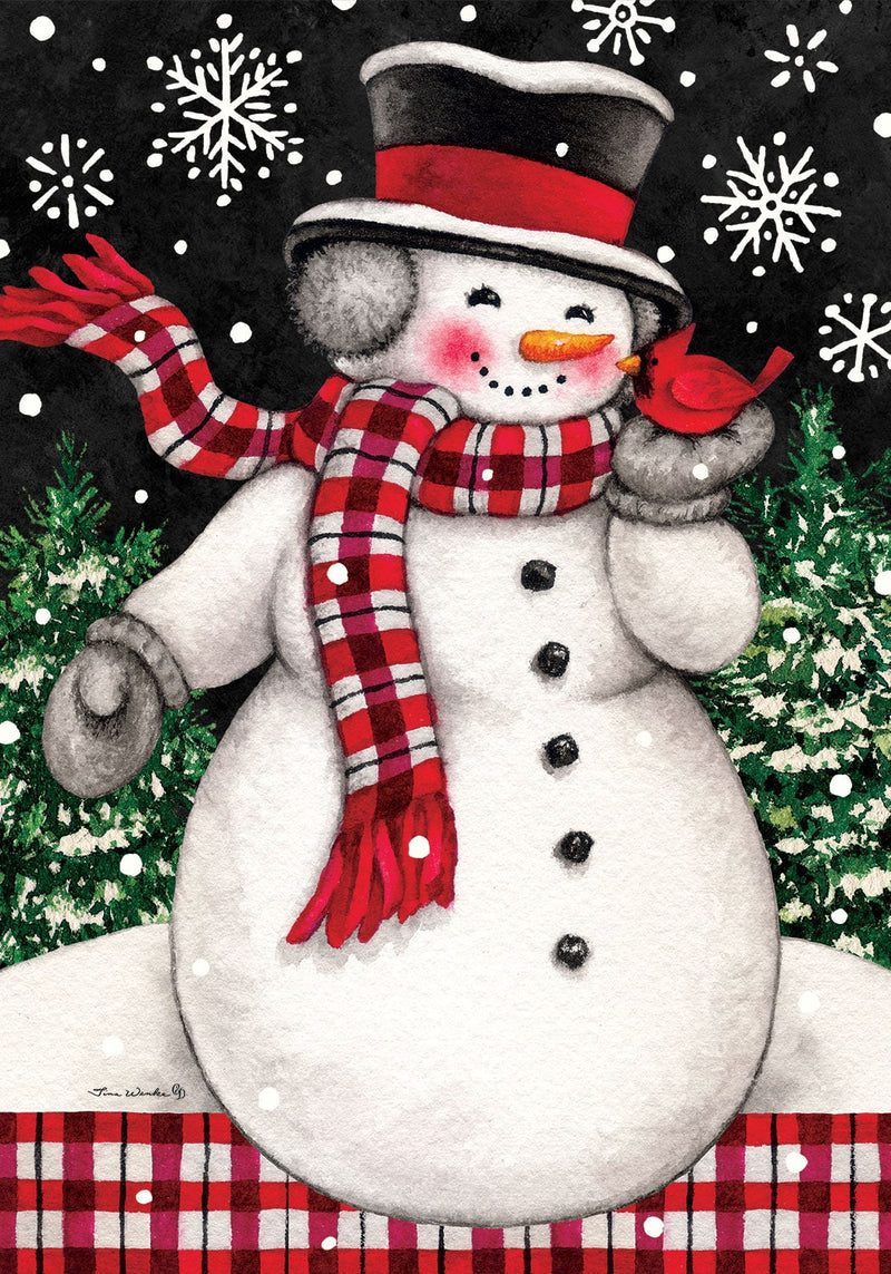 Snowman & Cardinal Garden Flag