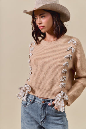 Sweet on Plaid Lace Up Sweater