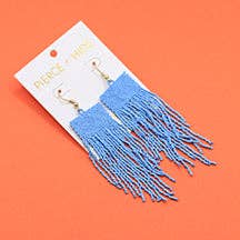 Carolina Blue Beaded Square Fringe Earrings