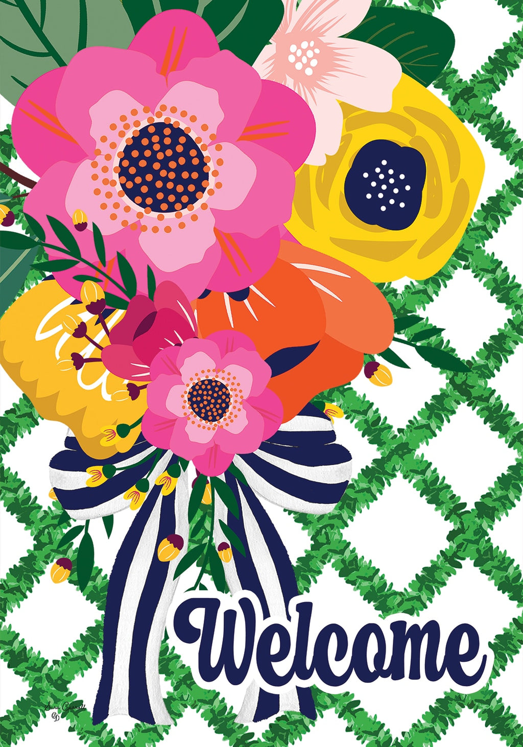 Floral Lattice House Flag