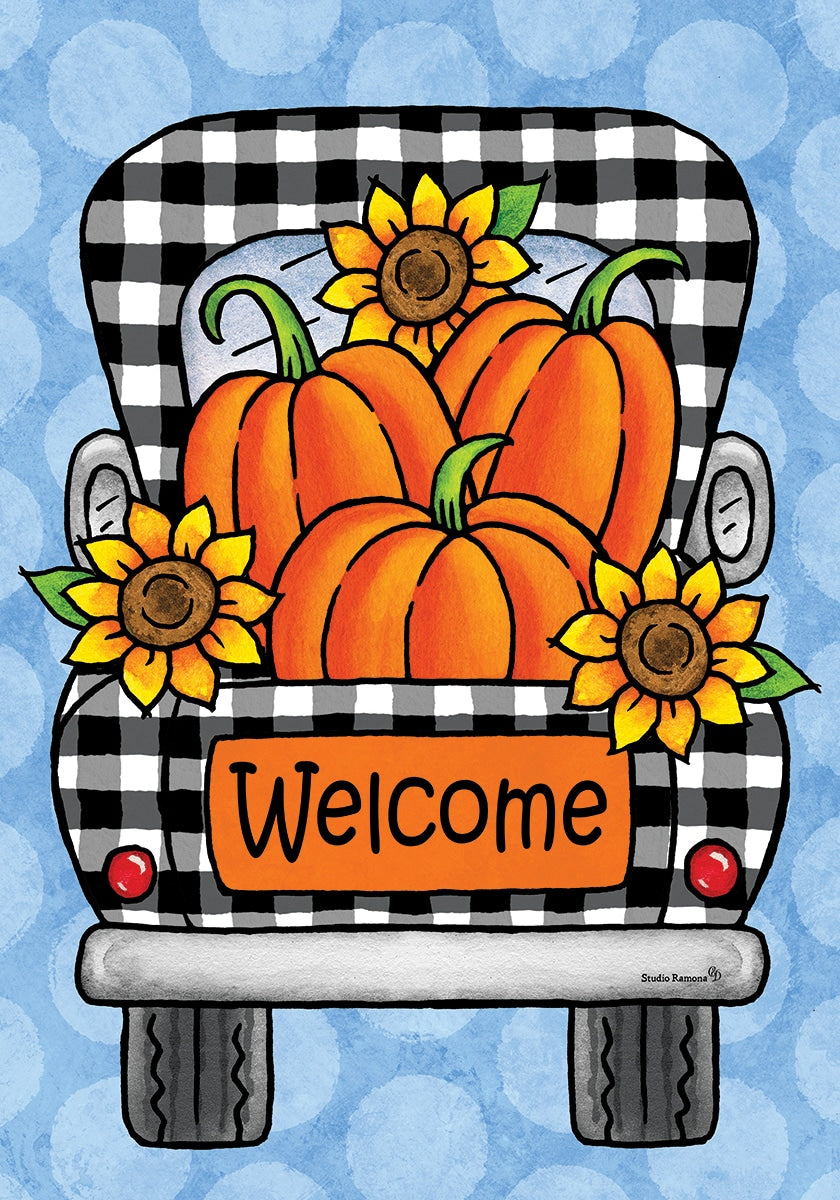 Gingham Truck Garden Flag