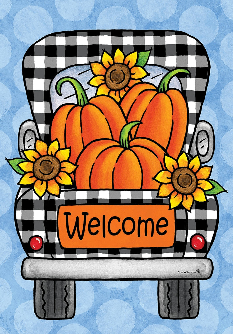 Gingham Truck Garden Flag